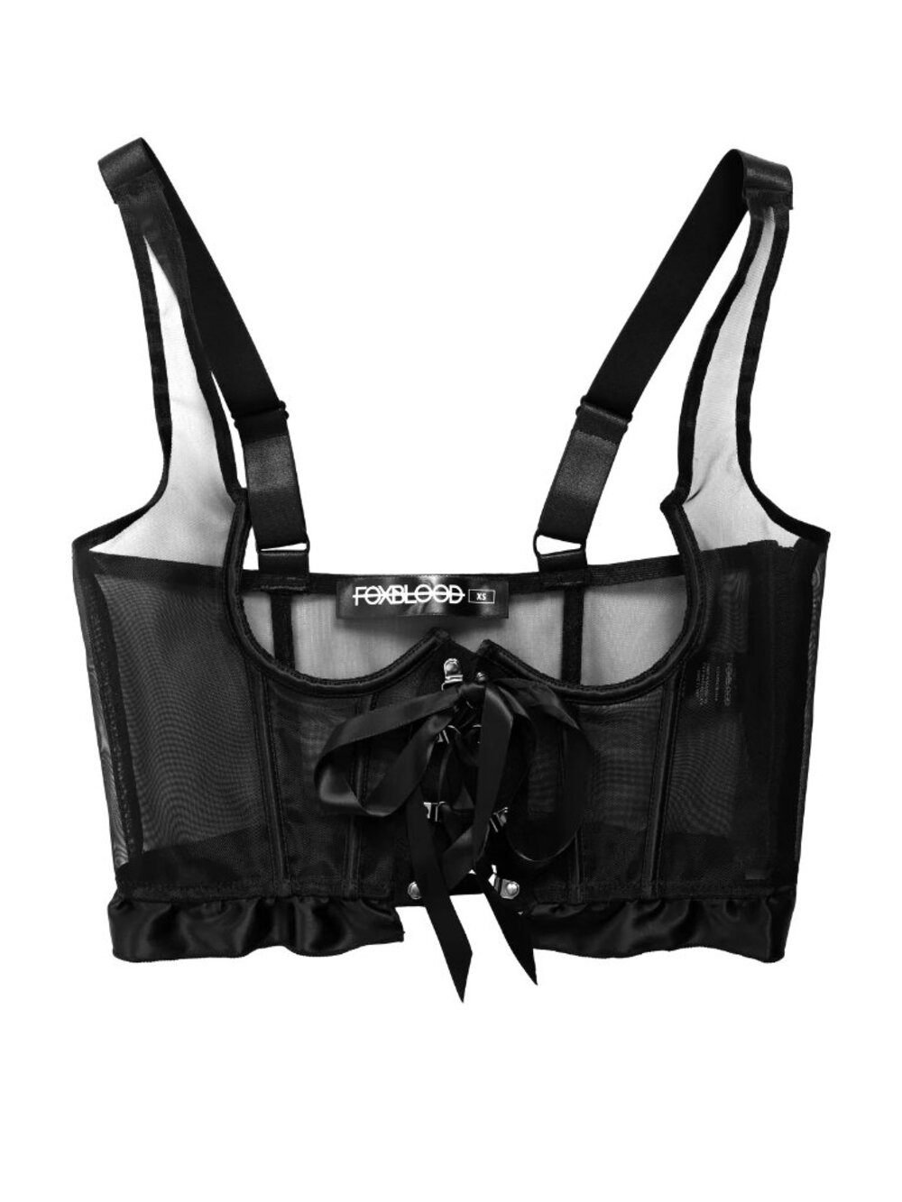 Foxblood  Corset Mesh Underbust | Black Satin Ruffle Bustier Top | 2x